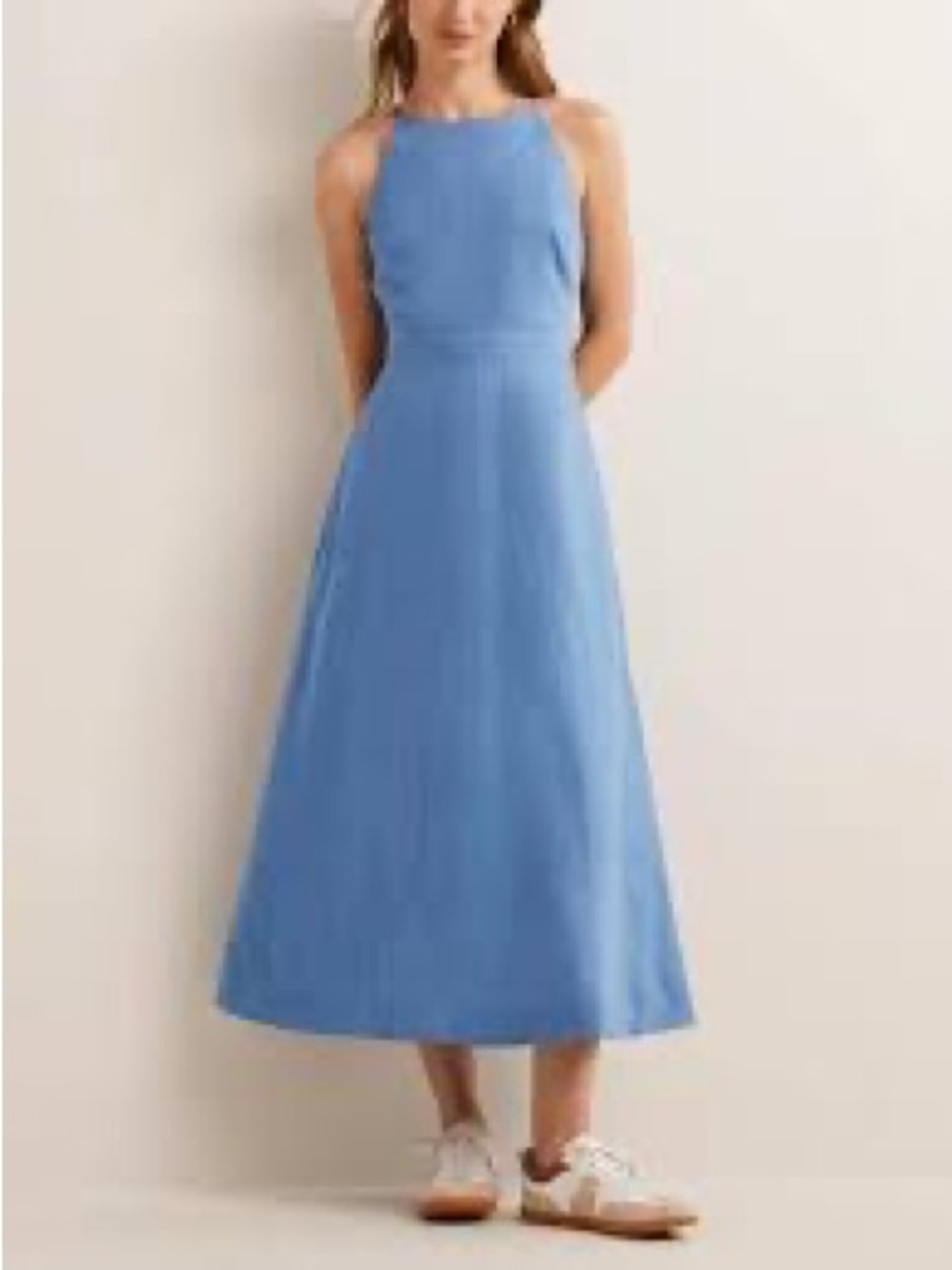 Boden Halterneck Sleeveless Linen  Midi Dress Size 16